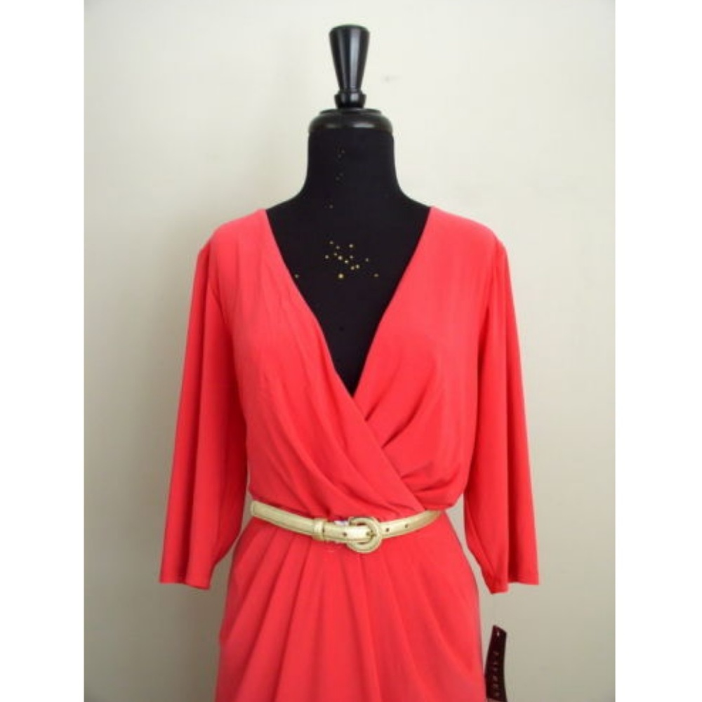 Lauren by Ralph Lauren Coral Belted Dress Sz 14W - Picture 4 of 8